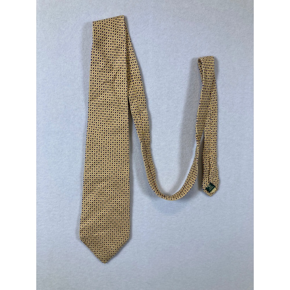 Preppy Lauren Ralph Lauren Mens‎ OS Gold Blue Geometric Dot 100% Silk Necktie